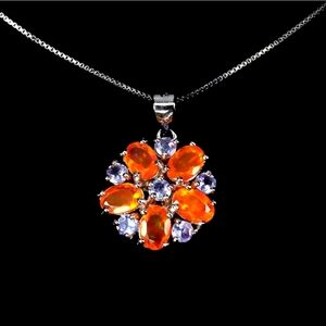 NEW 925 Sterling Silver 18" Necklace Oval Orange Opal Tanzanite 14k WG Gemstone
